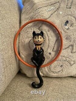 Rare Antique Vintage Celluloïde Halloween Noir Chat Rattler Sur Swing Noisemaker