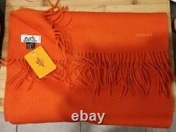 Rare Écharpe Brodée Hermès 40x150cm 100% Cachemire Orange Vintage, Neuve