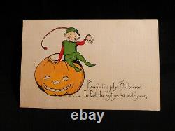 Rare Halloween Pixie / Elf Assis Au Sommet Joyeux Jol-htf- Pub. Par Woehler-vtg