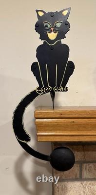 Rare Pendule Kinetique Vintage Équilibrant Chat Noir en Métal Art Populaire Halloween