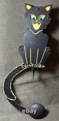 Rare Pendule Kinetique Vintage Équilibrant Chat Noir en Métal Art Populaire Halloween