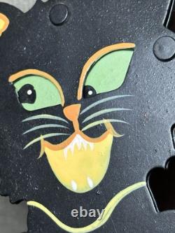 Rare Pendule Kinetique Vintage Équilibrant Chat Noir en Métal Art Populaire Halloween