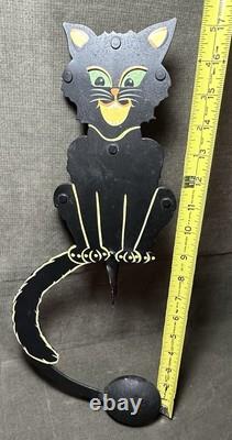 Rare Pendule Kinetique Vintage Équilibrant Chat Noir en Métal Art Populaire Halloween