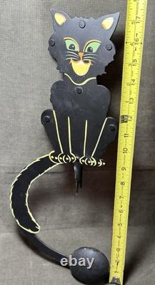 Rare Pendule Kinetique Vintage Équilibrant Chat Noir en Métal Art Populaire Halloween