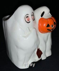 Rare! Pot de fleur en céramique vintage Inarco pour Halloween avec un fantôme farceur ou un enfant qui fait du porte-à-porte pour des bonbons