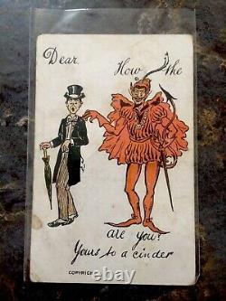Rare Valentine / Halloween Vintage Devil Post Cards 1905-1912 Lot De 4