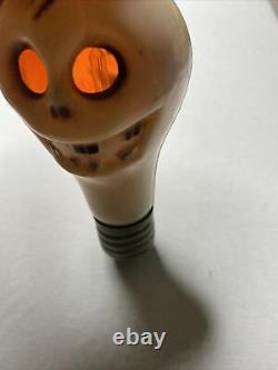 Rare Vieille Halloween Blow Mold Light Bulb Crâne Skelly Pumpkin Jack-o-lantern