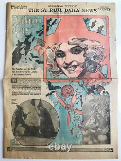 Rare Vintage 1916 Halloween Days Newspaper Page Witches/pumpkins Great Graphics