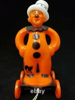 Rare Vintage 1950's Rosbro Halloween Zook Le Clown Sur Roues Pull Toy