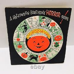 Rare Vintage 40's Norcross Halloween Carte De Voeux Anniversaire Horreur Scope Signes