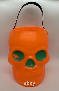 Rare Vintage Aj Renzi 8 Trick Or Treat Skull Bucket Orange Avec Des Yeux Verts