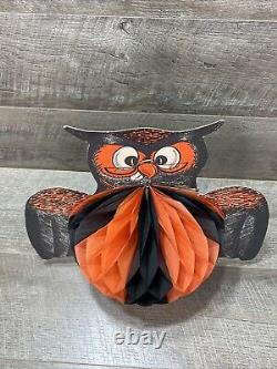 Rare Vintage Années 1930 Découpe en Papier Crêpe Miel d'Hibou Halloween Antiques avec Support