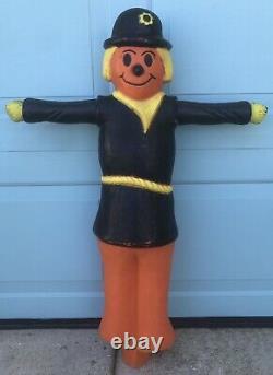 Rare Vintage Blow Mold Scarecrow Lighted Halloween Orange Standing Avec Écharpe 35