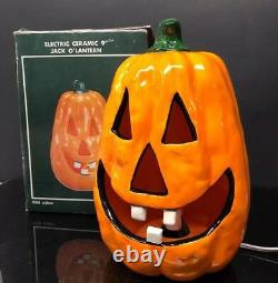 Rare Vintage Céramique Jack O Lanterne Halloween Light 9'' Lampe Dents Électriques