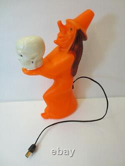 Rare Vintage Halloween Blow Mold Witch Tenant Skull Table Top Lighted Working