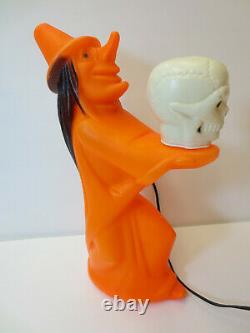 Rare Vintage Halloween Blow Mold Witch Tenant Skull Table Top Lighted Working