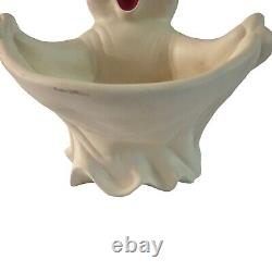Rare Vintage Halloween Ceramic Ghost Candy Bowl Affichage Spooky Happy Mute Ghost