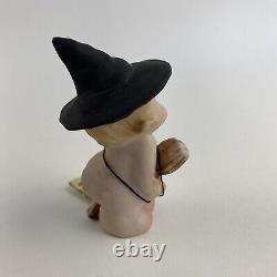 Rare Vintage Lefton Marika Octobre Mois Halloween Witch Baby Hat Figurine Japon
