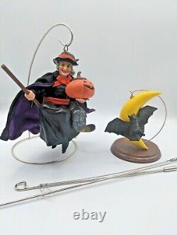 Rare Vintage Pumpkin Masters Halloween Automatisé Sorcellerie Volante Mobile Bat Lune