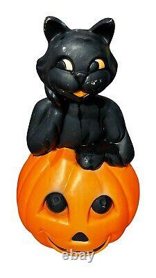 Rare Vintage XL Chat noir et lanterne Jack O Lantern soufflé moule allumé 34