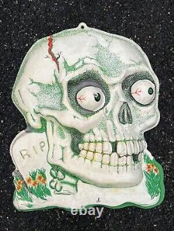 Rare Vtg 1980s Artform Plastique Halloween Skuleton Crâne Décor Mural Vacuform Vieux
