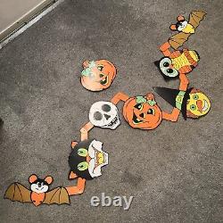Rare Vtg Die Cut Halloween Joint Garland Banner Décoration Made In Japan MCM