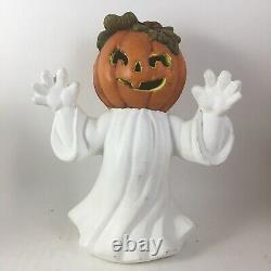 Rare Vtg Ghost Avec Halloween Jack O Lanterne Citrouille En Céramique Lumière Reversed Heads