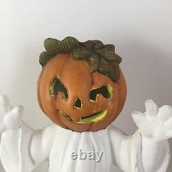 Rare Vtg Ghost Avec Halloween Jack O Lanterne Citrouille En Céramique Lumière Reversed Heads