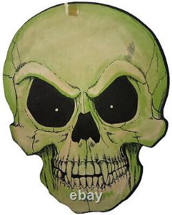 Rares Années 1960 Vintage Die Cut Crânes D'halloween Ensemble De 2 Glow Dans Têtes De Squelette Foncé