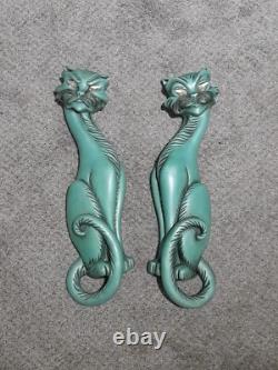 Rares Vtg 1962 MCM Paire de Chats Verts Yeux Dorés Chalkware Universal Statuary 19
