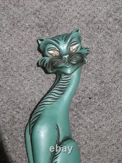 Rares Vtg 1962 MCM Paire de Chats Verts Yeux Dorés Chalkware Universal Statuary 19