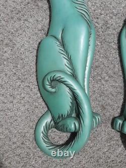 Rares Vtg 1962 MCM Paire de Chats Verts Yeux Dorés Chalkware Universal Statuary 19