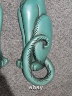 Rares Vtg 1962 MCM Paire de Chats Verts Yeux Dorés Chalkware Universal Statuary 19