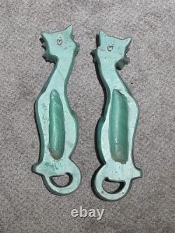 Rares Vtg 1962 MCM Paire de Chats Verts Yeux Dorés Chalkware Universal Statuary 19