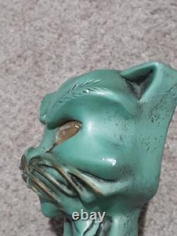 Rares Vtg 1962 MCM Paire de Chats Verts Yeux Dorés Chalkware Universal Statuary 19
