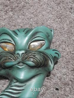 Rares Vtg 1962 MCM Paire de Chats Verts Yeux Dorés Chalkware Universal Statuary 19