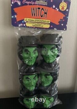 Seau à bonbons en plastique en forme de sorcière pour Halloween VTG Blow Mold - Lot de 6, neuf avec étiquette (NWT)