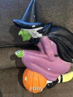 Sorcière volante vintage 1992 Don Featherstone Halloween Blow Mold rare avec lumière