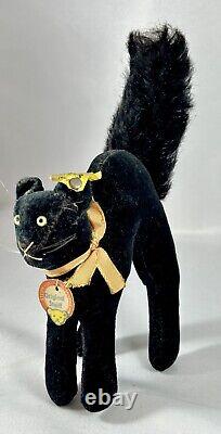 Steiff Rare Vintage Black Mini Halloween Scaredy Cat Velvet Chest Tag All ID 4 : Steiff Rare Vintage Mini Chat Noir Effrayé d'Halloween en Velours avec Étiquette de Poitrine et Toutes les Identifications 4.