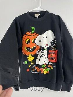 Sweat-shirt ras-du-cou vintage Snoopy Halloween des années 1980 en taille L noir USA rare des années 80