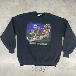 Sweatshirt Halloween Vintage Disney Mick or Treat Années 90 Rare Noir Mickey Taille XL