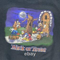 Sweatshirt Halloween Vintage Disney Mick or Treat Années 90 Rare Noir Mickey Taille XL