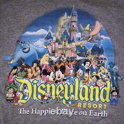 T-shirt rare des années 90 de Disneyland fabriqué aux États-Unis L Disney Vintage Genie Château gris