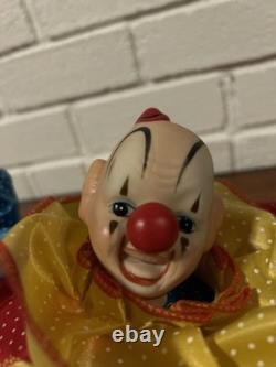 Tête musicale de clown creepy qui tourne Halloween vintage rare