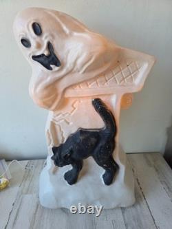 Tombeau de chat fantôme vintage en moule soufflé RARE décoration de jardin d'Halloween rare avec drainage