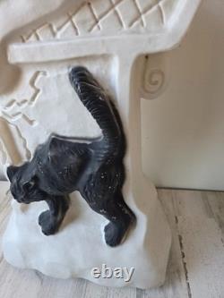 Tombeau de chat fantôme vintage en moule soufflé RARE décoration de jardin d'Halloween rare avec drainage