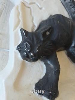 Tombeau de chat fantôme vintage en moule soufflé RARE décoration de jardin d'Halloween rare avec drainage