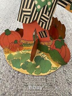 Très Rare Antique Halloween Scarecrow Popup Carton
