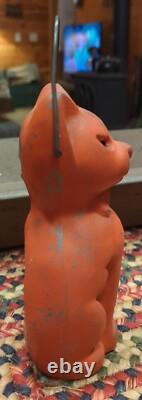 Très Rare Bougeoir en Métal Orange Vintage Peint Chat pour Halloween