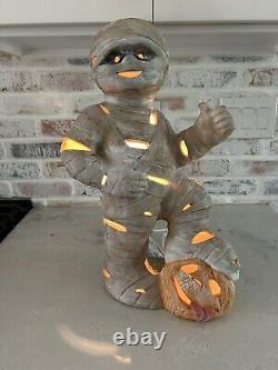 Très Rare ! Citrouille Mummy Jack-O-Lantern en céramique vintage Holland Mold s'illuminant pour Halloween